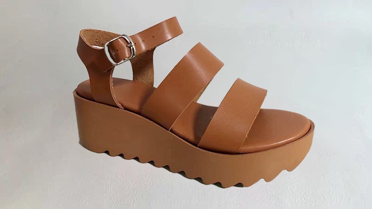 Brown metal buckle slopes heel sandals factory